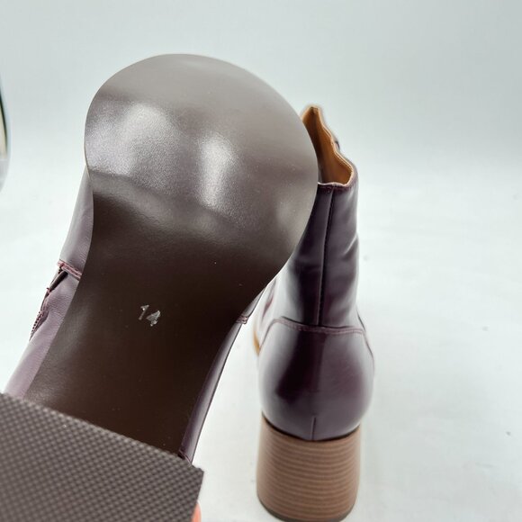 Wine Women Round Toe Ankle Boot Retro Side Zipper Block Heel Boots Office Shoes - Picture 5 of 6